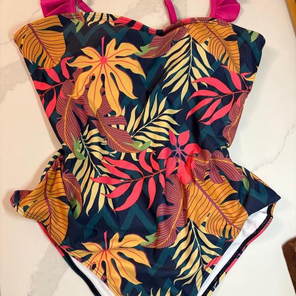 Other Other - Tropical ruffle one piece womens swimsuit ruffle sleeves